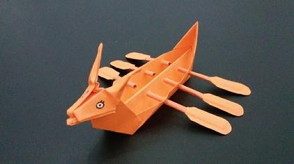 02:55稻草鱼姐姐手工端午节教你做带划桨的龙舟小船,折法简单看了就会