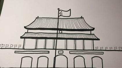 学画北京天安门简笔画,简单又好看 时光机挑战萌妹爱画画