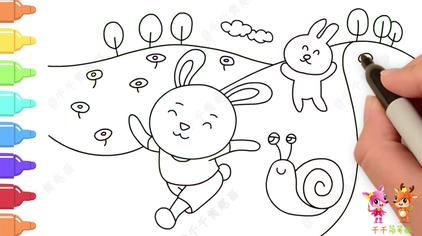 02:44千千手抄报卡通动物简笔画,儿童画森林运动会,兔子和蜗牛赛跑谁